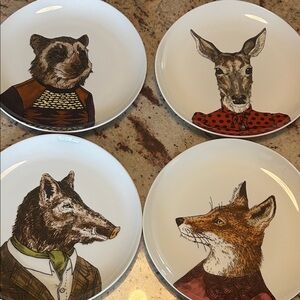West Elm Animal Portrait Ceramic Plate Set Rachel Kozlowski Set of 4